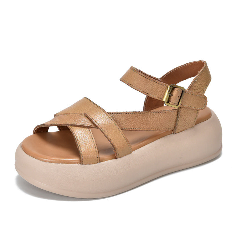 Price Platform Genuine Summer Cowhide Slingback Sandals