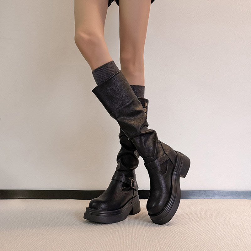 Insole Western Cowboy Waste Soil Style High Female Small Pile Women's Leather Boots