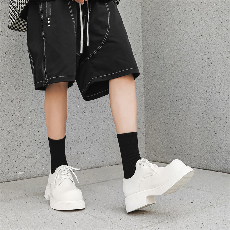 Men's Derby Paris Mickey Round Toe Yellow Spring Niche Thick Leather Shoes