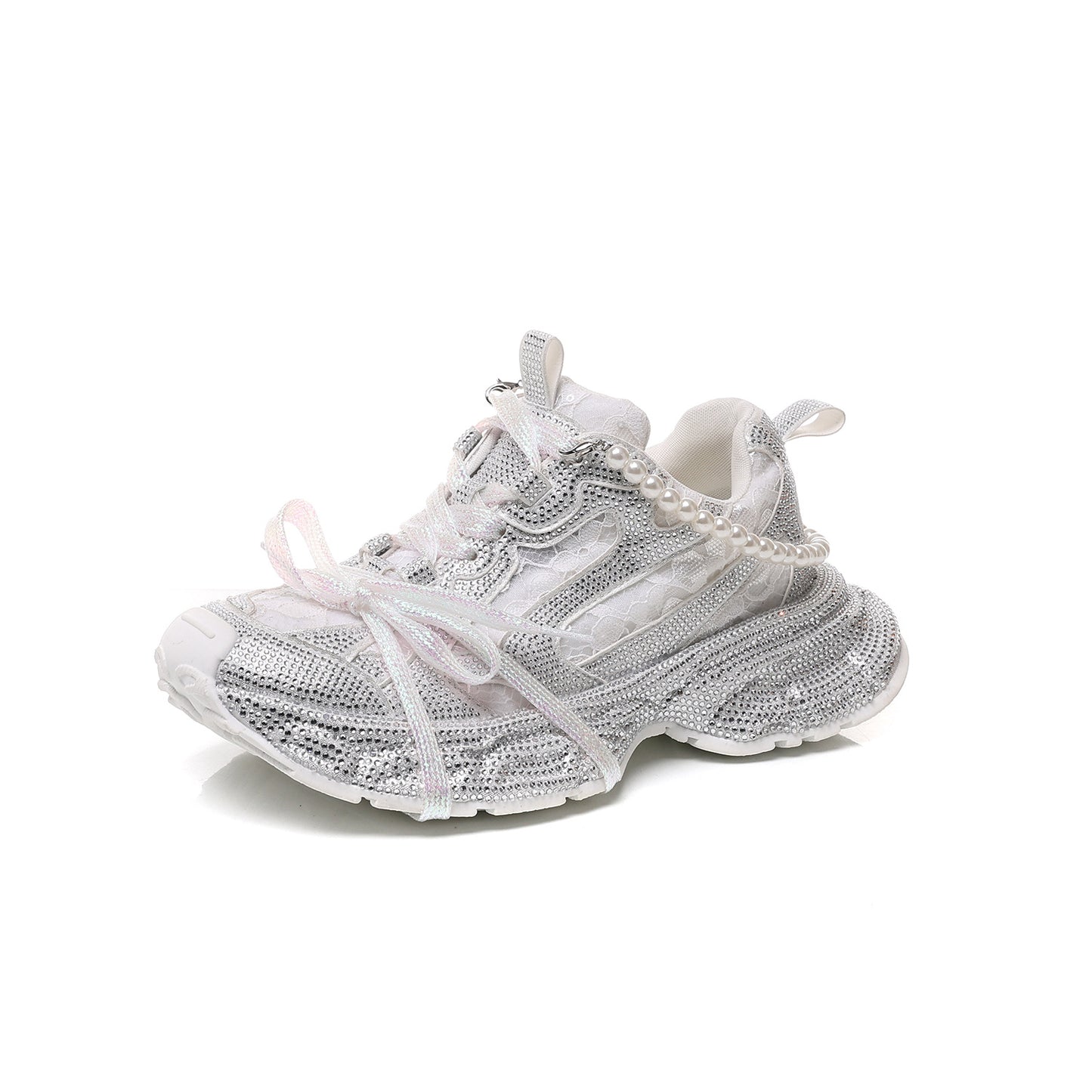 Women's Crystal Full Diamond Mesh Ice Feeling Breathable Type Dad Sneakers