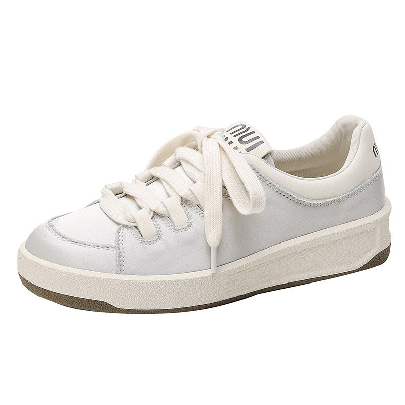 Niche Thick-soled Concubine Silk Satin White Sneakers