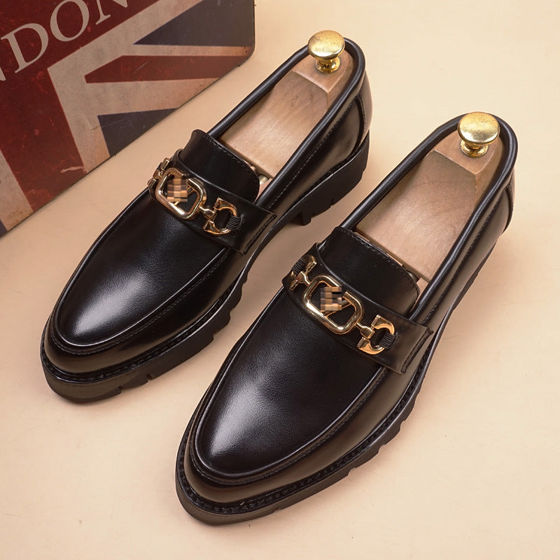 Men's Leisure Slip On Breathable Working Wedding Thick Sole Brogue Height Leather Shoes