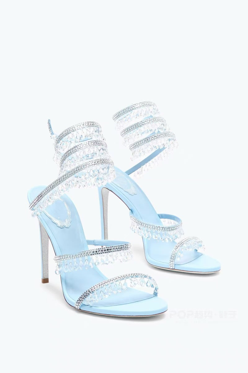 Women's Snakelike Winding Rhinestone Tassel Decoration Large Heels