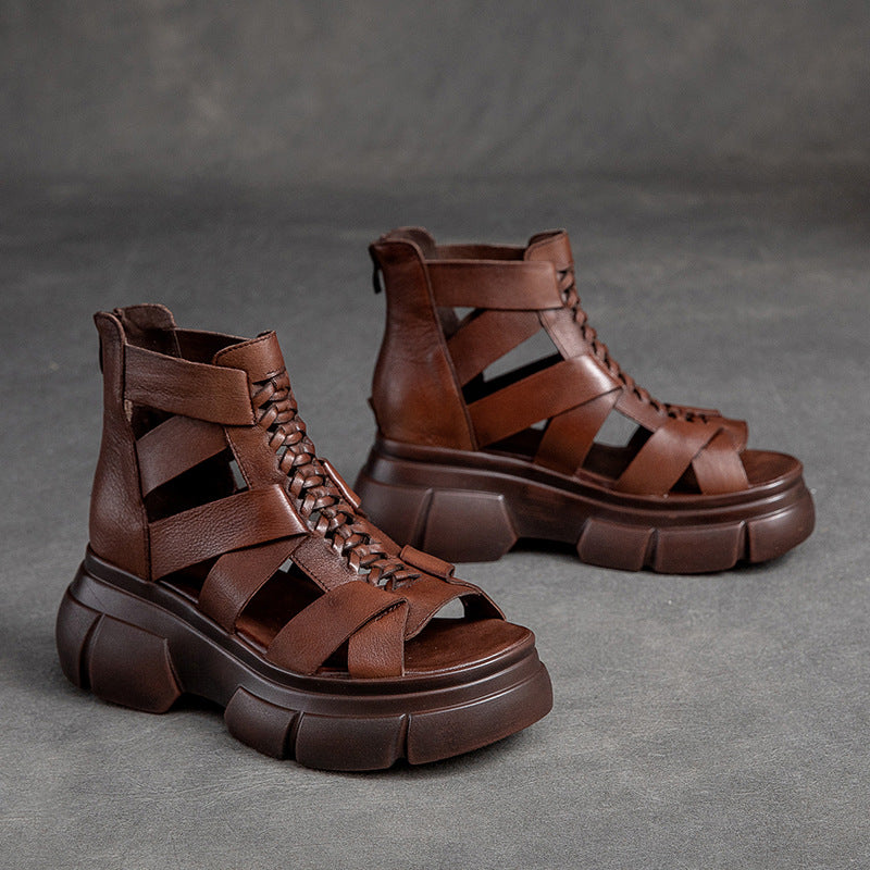 Women's Summer Roman Style Back Zipper Lazy Platform Sandals