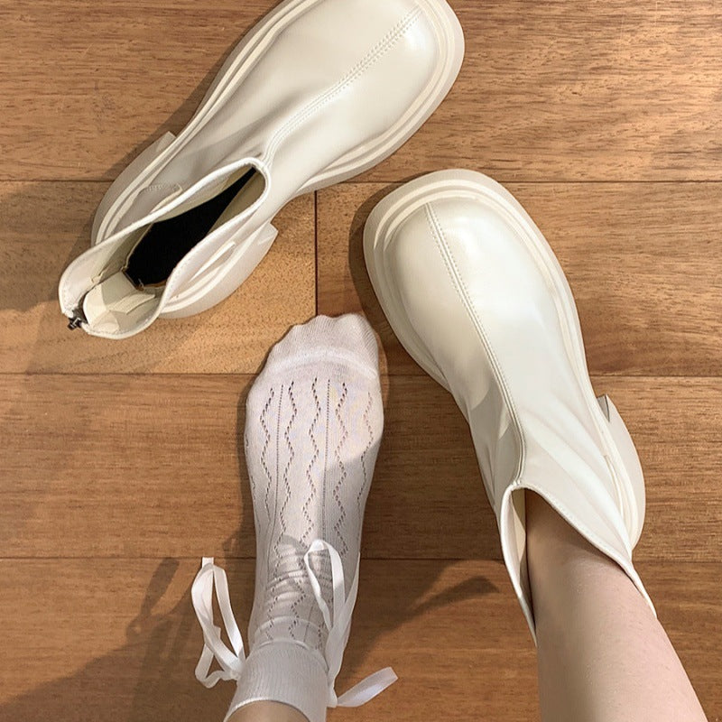 Women's Skinny Short Chunky High Platform White Boots