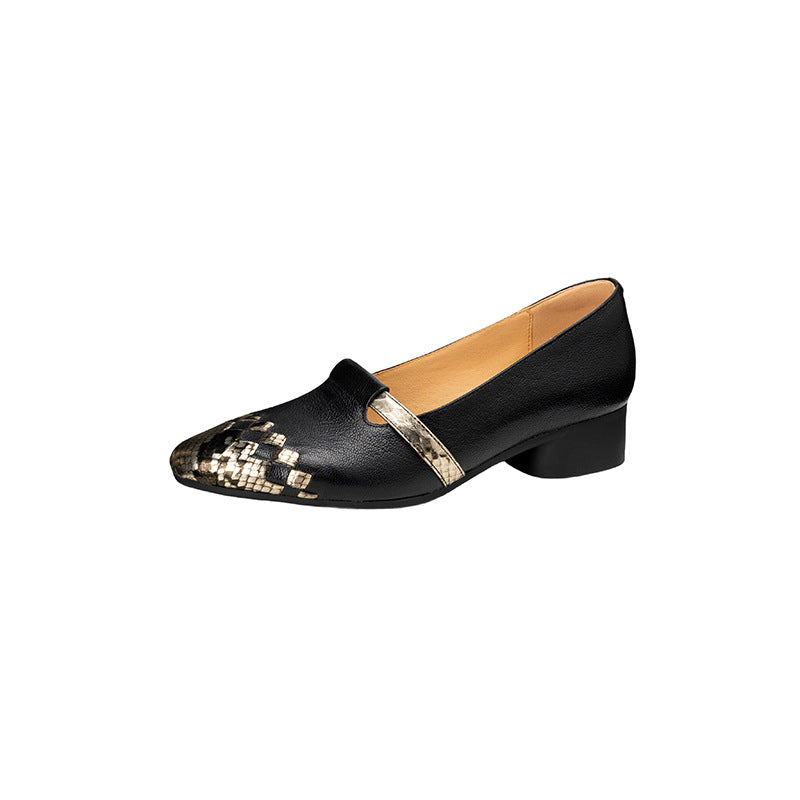 Women's Temperament Color Matching Sheepskin Woven Roman Authentic Low Small Slip-on Leather Shoes