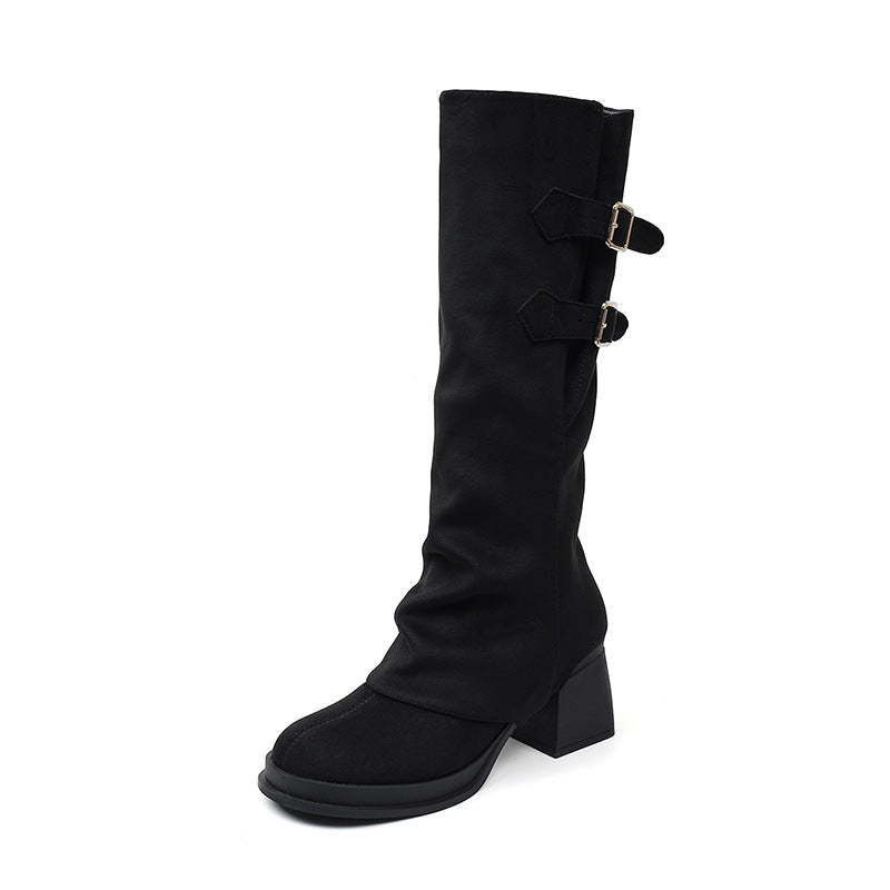 Thick Bottom Knight Retro Two-way Wear Women's Leather Boots
