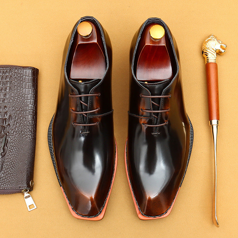 Men's Square Toe British Glossy High-grade Patent Leather Shoes