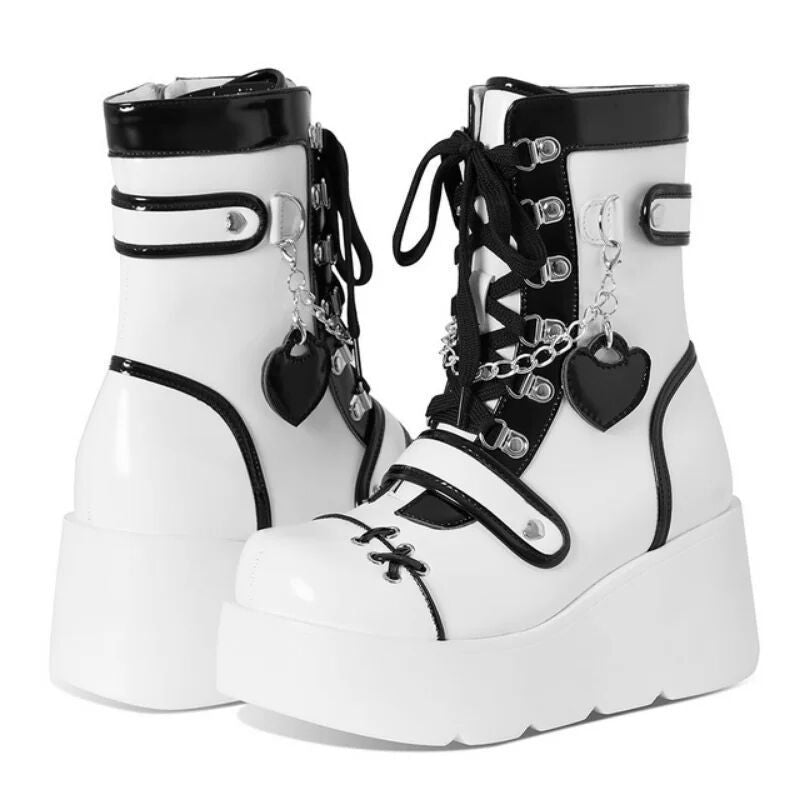 Women's Bottom Punk Motorcycle Platform Middle Tube Cute Hot Women's Leather Boots