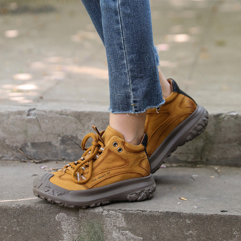 Women's Cowhide Platform Closed Toe Hiking Genuine Sports Casual Shoes