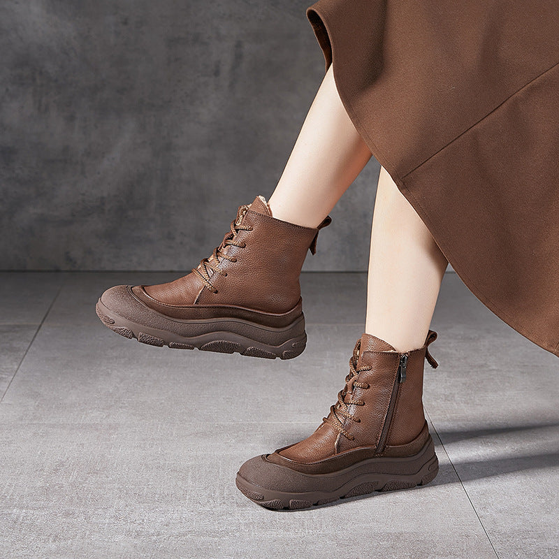 Women's Genuine Retro Platform Hand-rub Color Comfortable Snow Boots