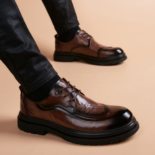 Men's Business Green British Platform Elevator Wild Leather Shoes
