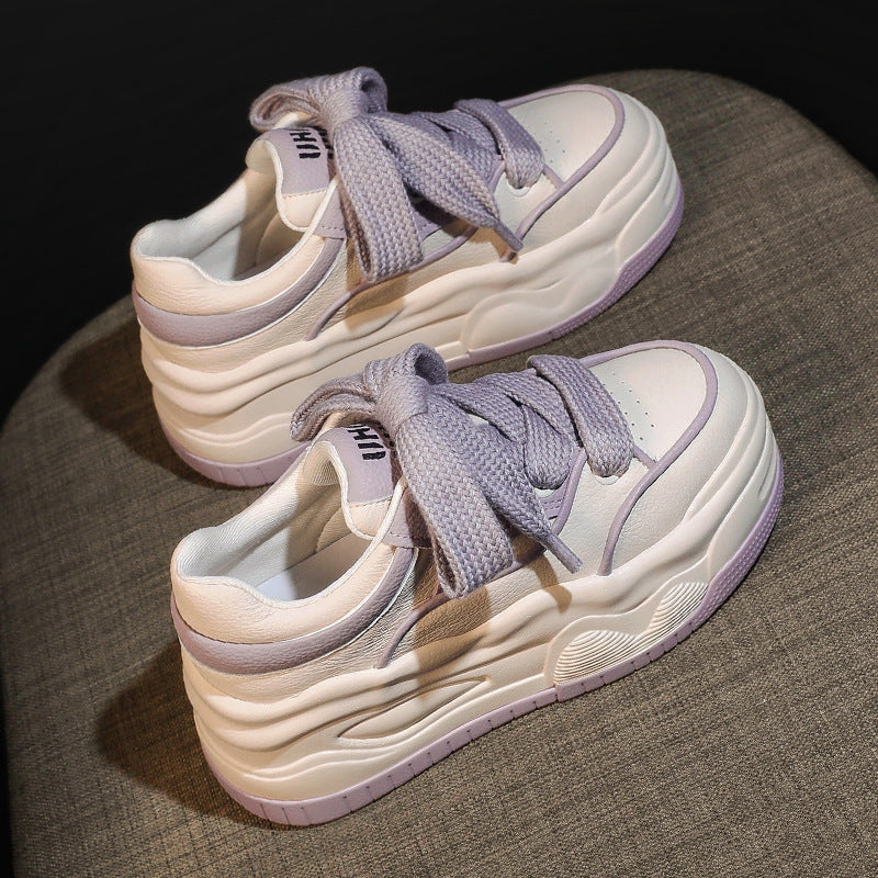 Women's Hidden White Small Spring Fashionable Genuine Sneakers