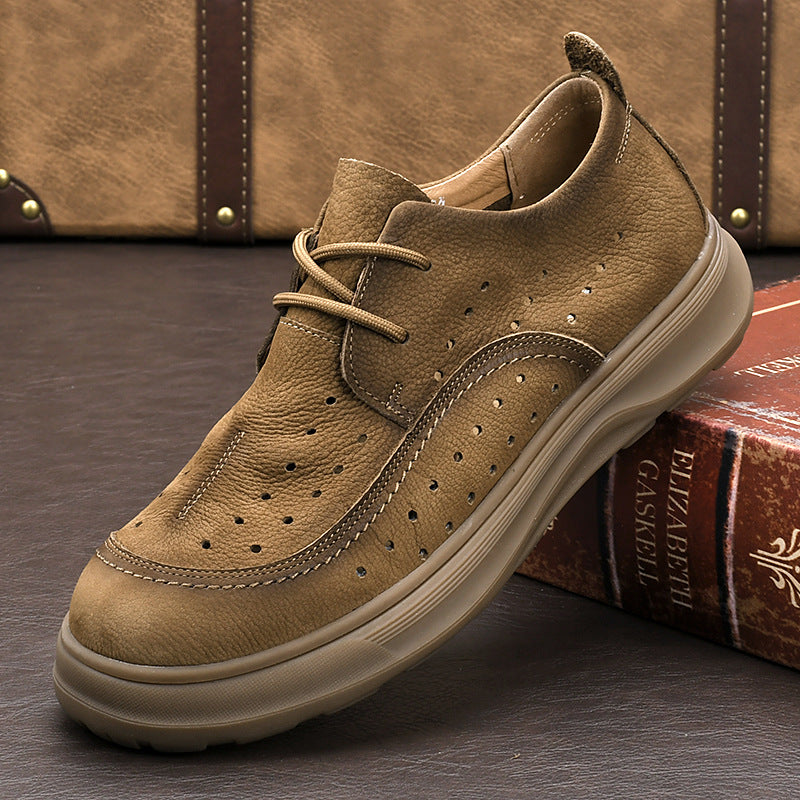 Men's Summer Perforated Genuine Cutout Top Layer Leather Shoes