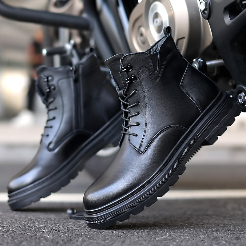 Men's First Layer Cowhide British Style Martin Platform Side Boots