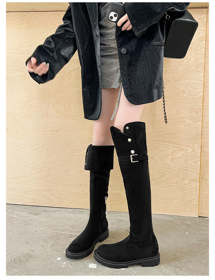 Slimming Over The Knee Lamb Fur Fleece-lined Snow Boots
