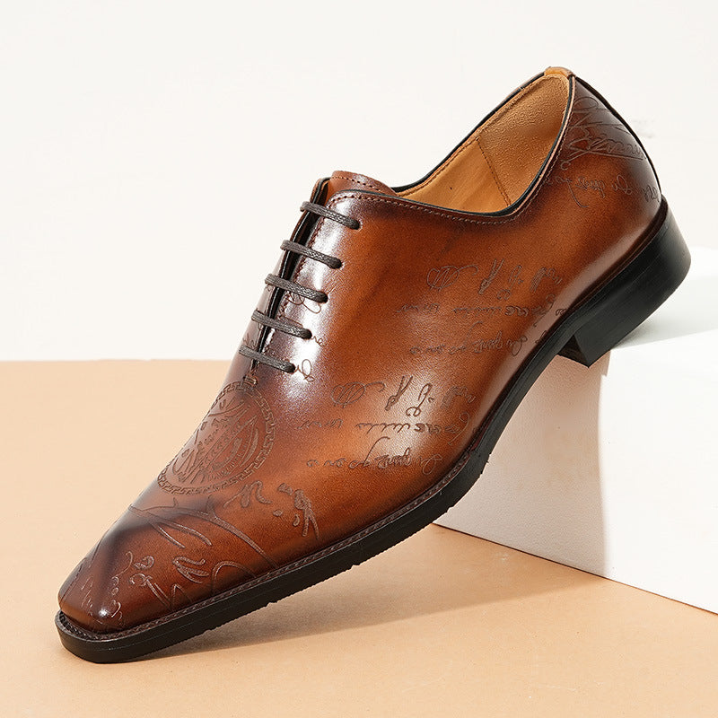 Men's Oxford Inner Cowhide Full British Style Carving Brogue Leather Shoes