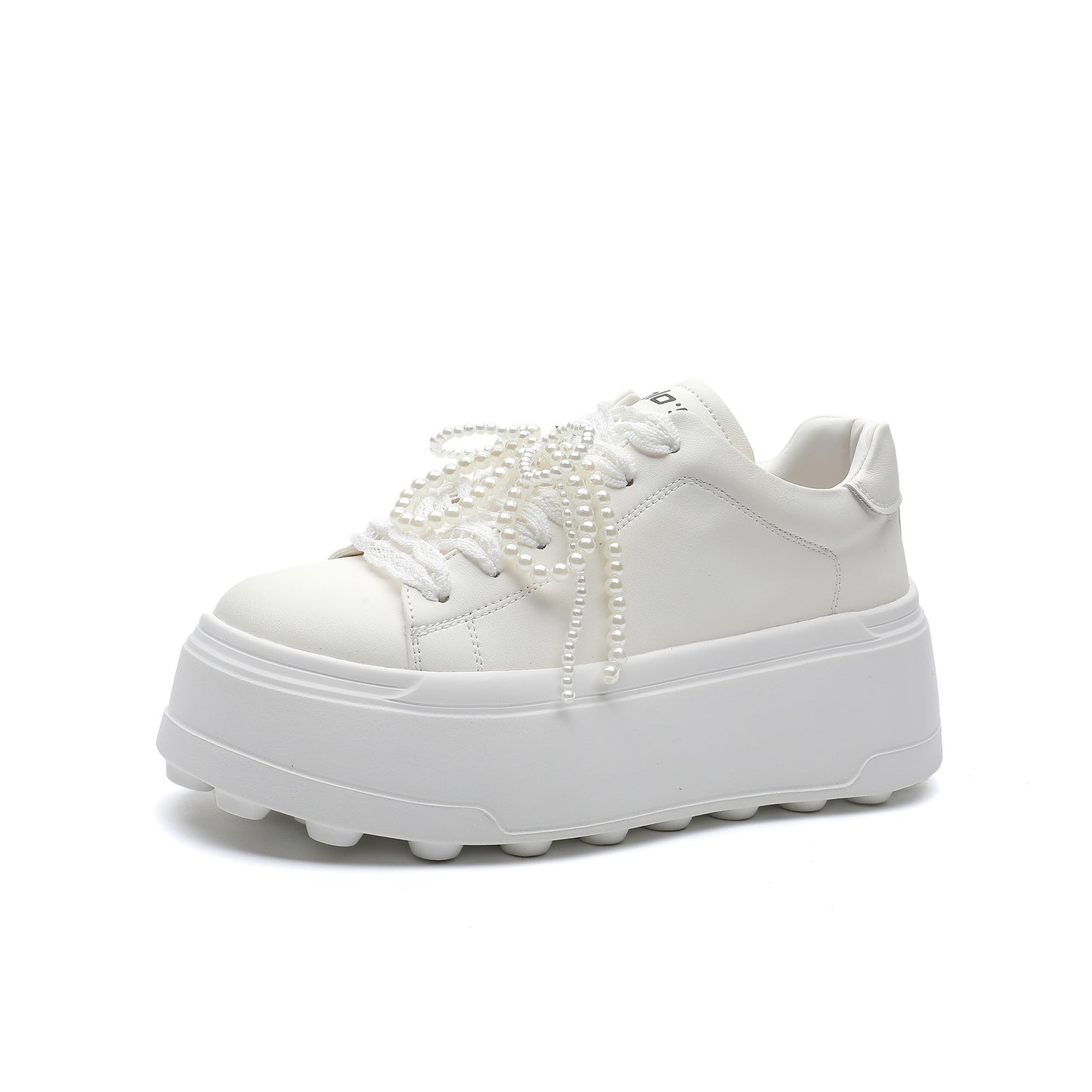 Women's White Trendy Bow Pearl Chain Platform Height Women's Casual Shoes