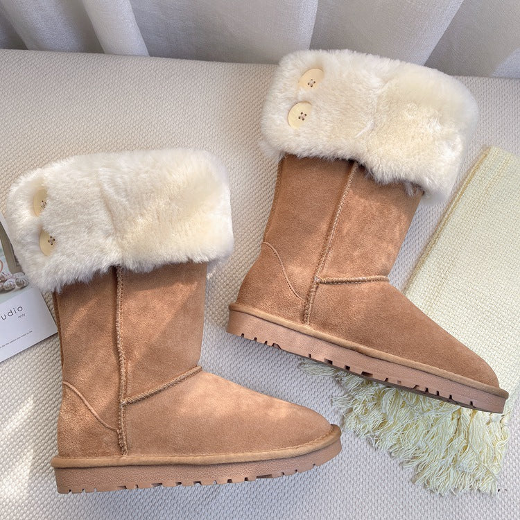 Button Two-way Female Winter Sheep Fur One Snow Boots