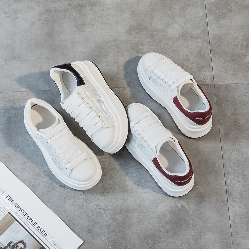 Women's & Men's Summer Mesh Film Bottom Thick-soled White Casual Shoes