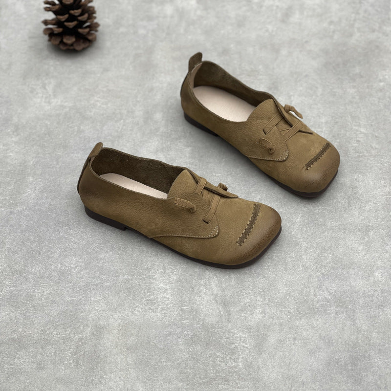 Women's Head Comfortable Elastic Band First Layer Cowhide Versatile Leather Shoes