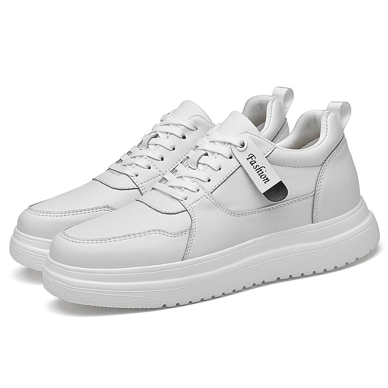 Men's Invisible Height Increasing Insole Fashion Cowhide White Sneakers