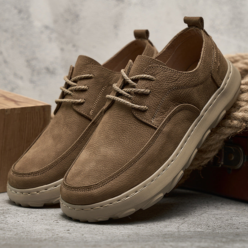 Men's Genuine Lace Up Pumps Breathable Soft Leather Shoes