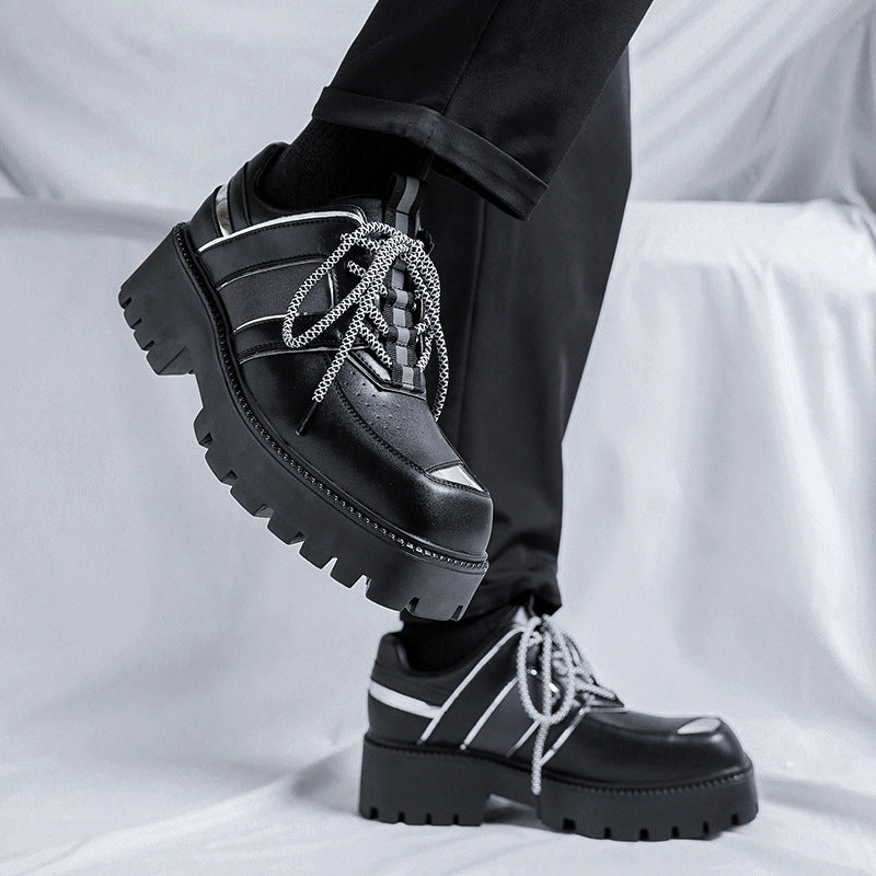 Men's High-grade Korean Thick-soled Hair Stylist Square Leather Shoes