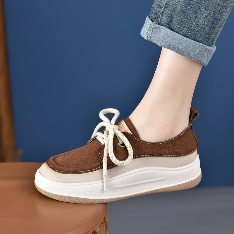 Women's First Layer Cowhide Vintage Skateboard Genuine Thick Bottom Soft Casual Shoes