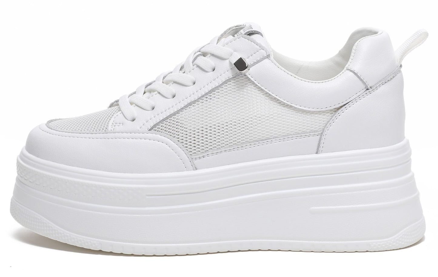 Women's Increasing Insole Summer Platform White Breathable Mesh Casual Shoes