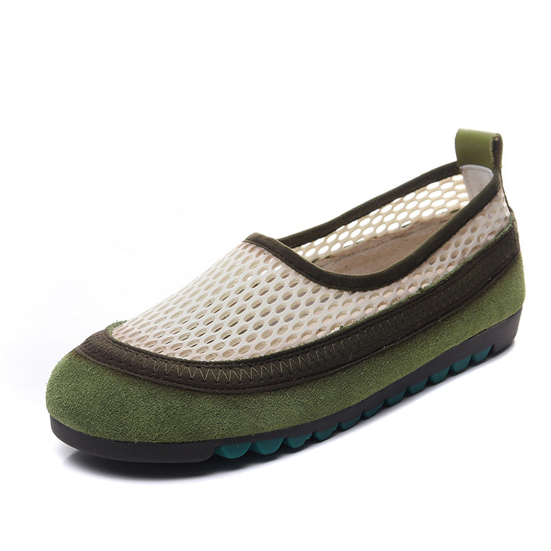 Women's Layer Cowhide Retro Breathable Mesh Slip-on Comfortable Women's Casual Shoes