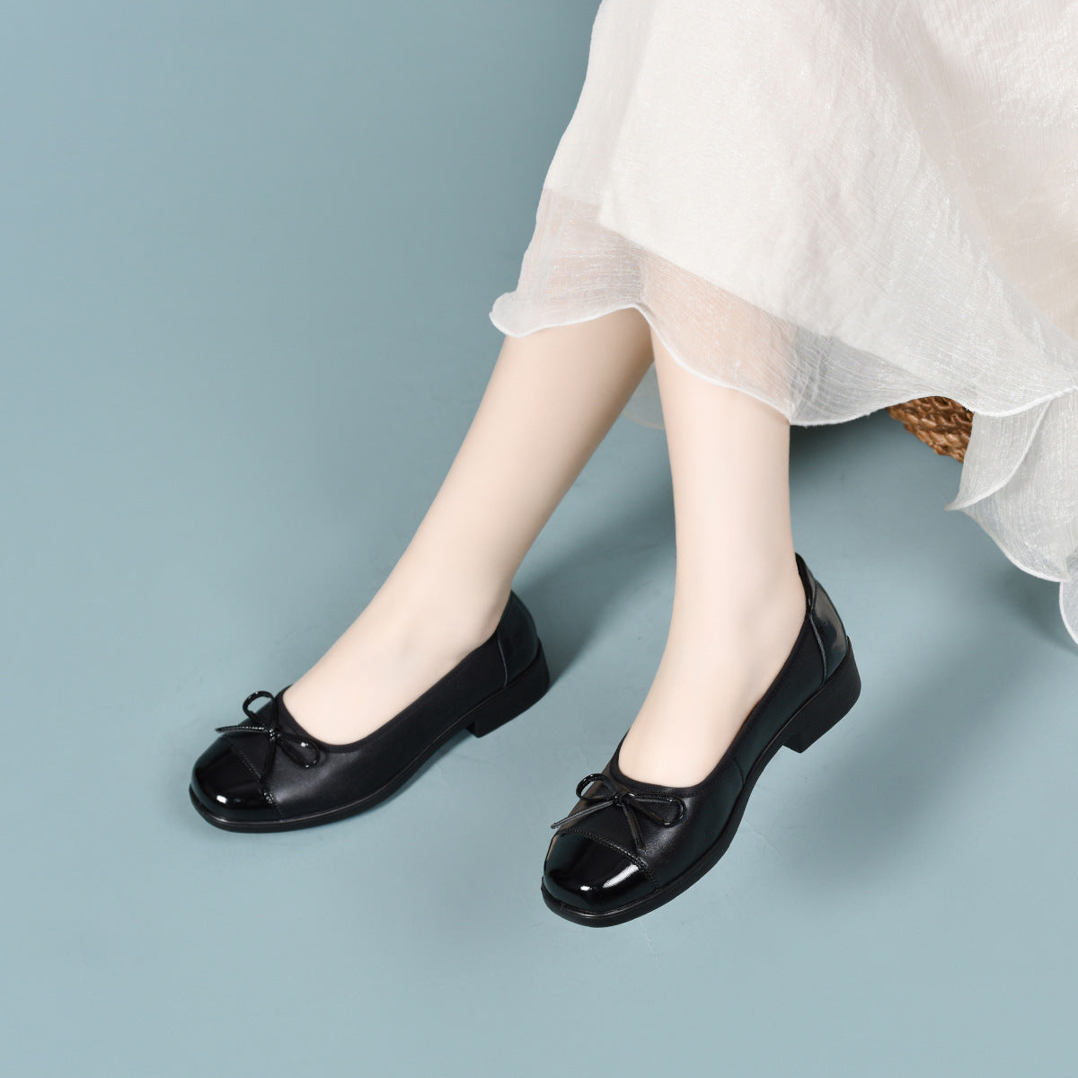 Women's Bowknot Shallow Mouth Pumps Gentle Ballet French Mary Women's Shoes