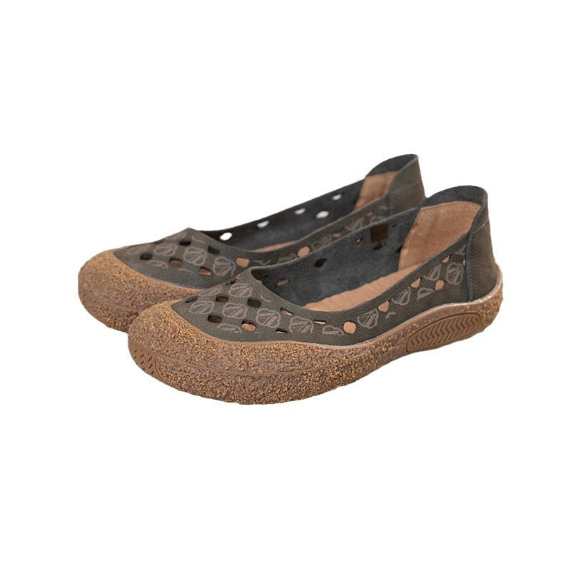 Travel First Layer Cowhide Hollow Pumps Casual Shoes