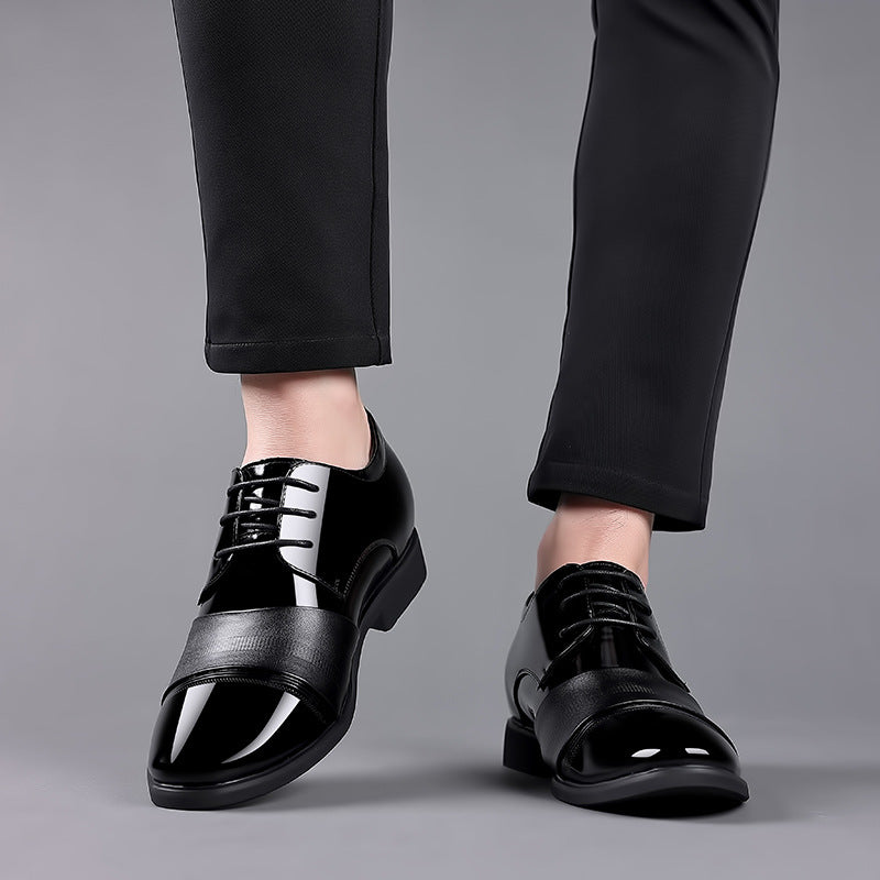 Men's Height Increasing Insole Pointed Toe Shiny Patent Business Formal Leather Shoes