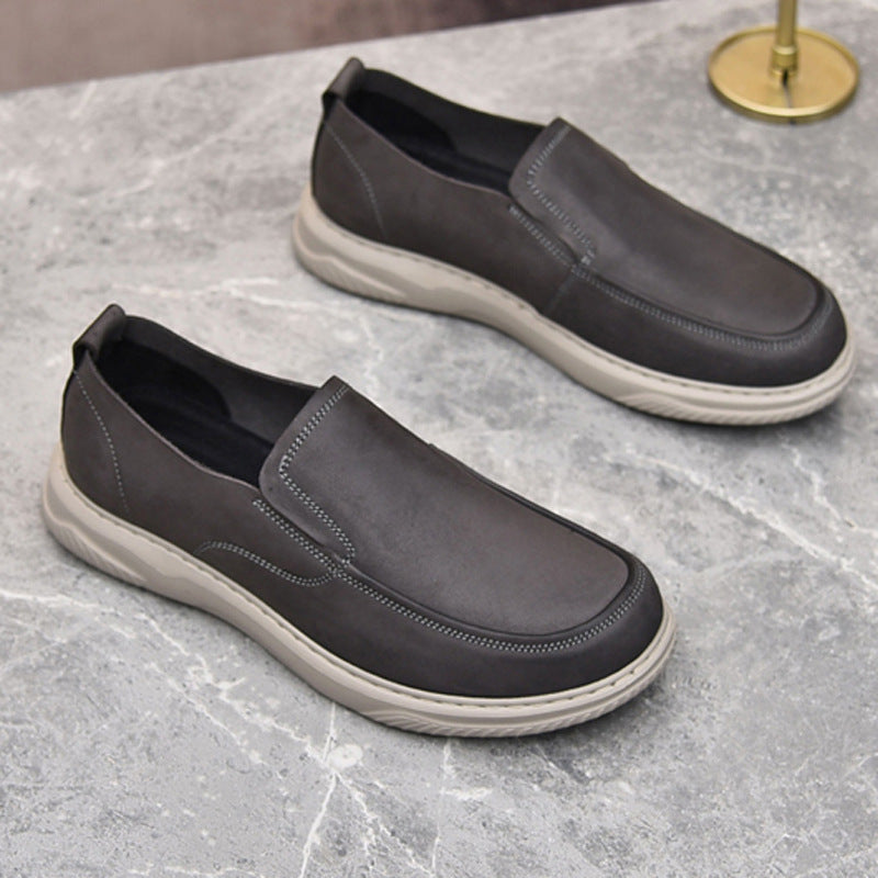 Men's Single Layer Genuine Business First Cowhide Slip-on Flat Breathable Leather Shoes