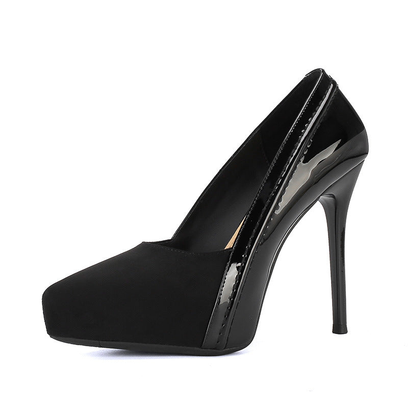 French Suede Pointed Stiletto High Elegant Inner Waterproof Platform Black Heels