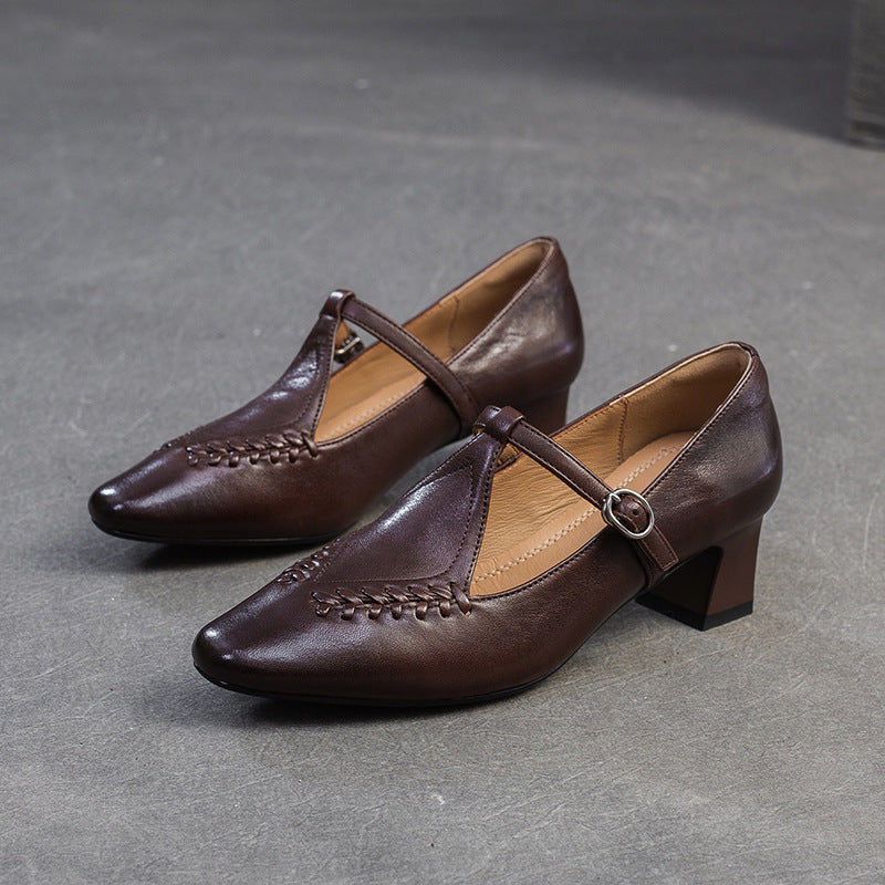 Women's Vintage Mary Jane Small Comfortable Strap Heels