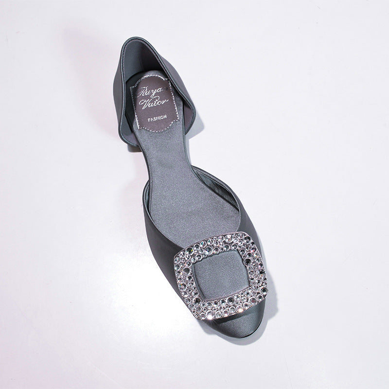 Women's Buckle Flats Hollow Rhinestone Pumps Satin Women's Shoes