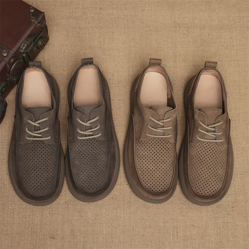 Men's Summer Breathable Vintage Board Mesh Leather Shoes