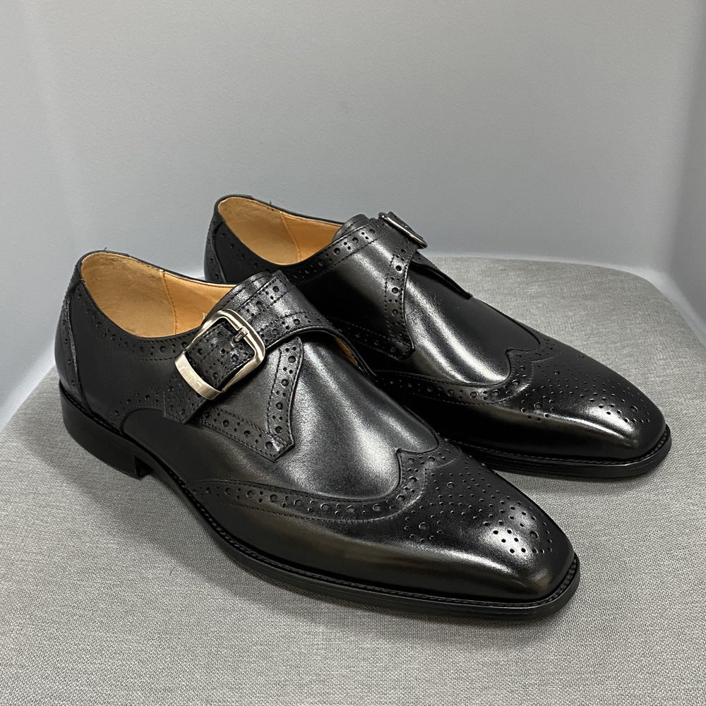 Men's Summer Business Brogue Cowhide Slip-on Formal Leather Shoes