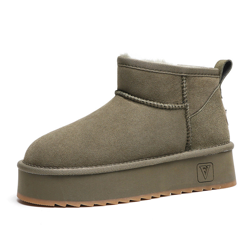 Women's Sheepskin Fur Thick-soled Winter Short Thickened Snow Boots