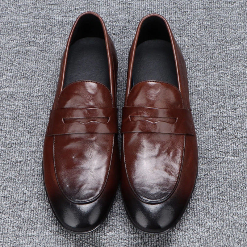 Men's One Pedal Black Genuine Fashion Soft Leather Shoes