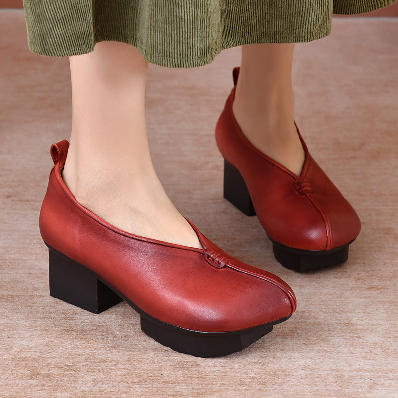 Handmade Authentic Comfortable Thick Mid Thickened Platform Retro Women's Casual Shoes