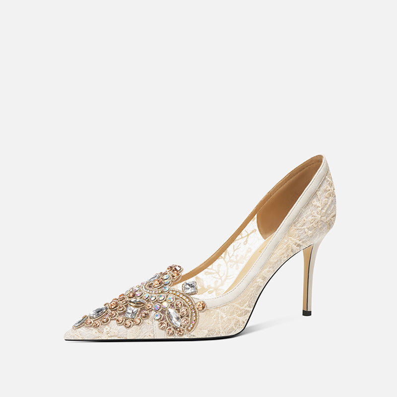 Wedding Dress Two-way Banquet Crystal High Rhinestone Heels
