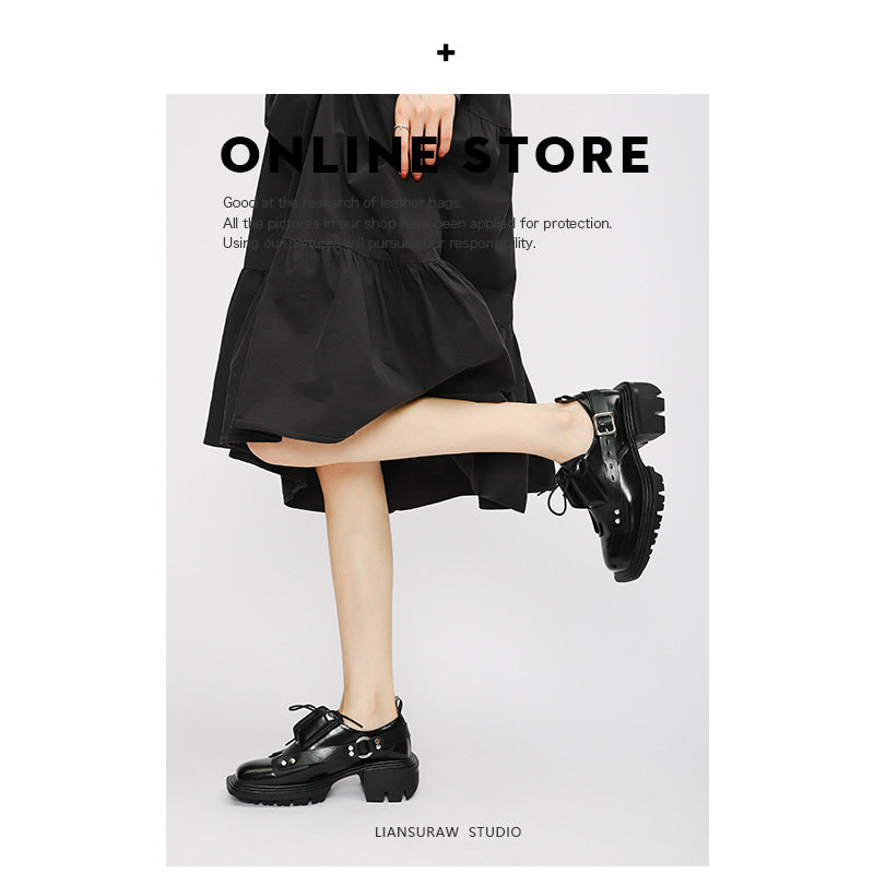Square Toe Buckle Platform Derby Chunky Heightened Casual Shoes