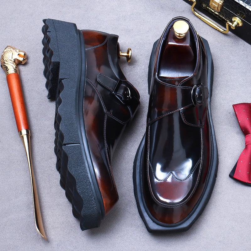 Men's Cowhide Korean Patent Surface Big Head Leather Shoes