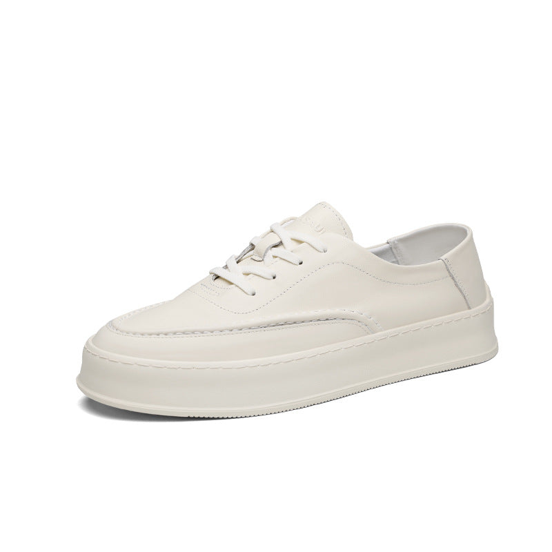 Men's White Genuine Summer Platform Breathable Trendy Cowhide Sneakers