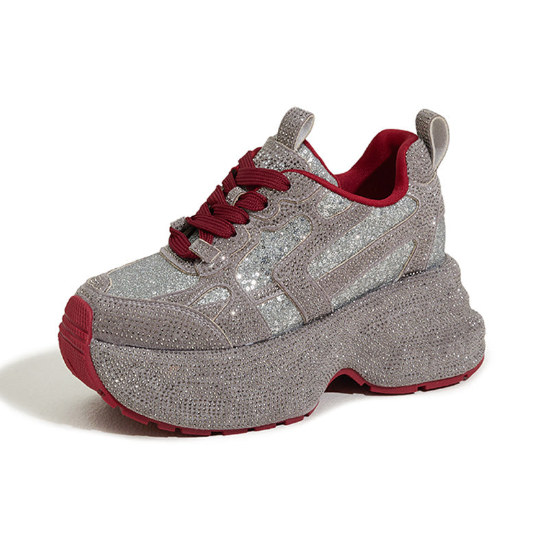 Women's Rhinestone Dad Autumn Fashion Height Increasing Insole Sneakers
