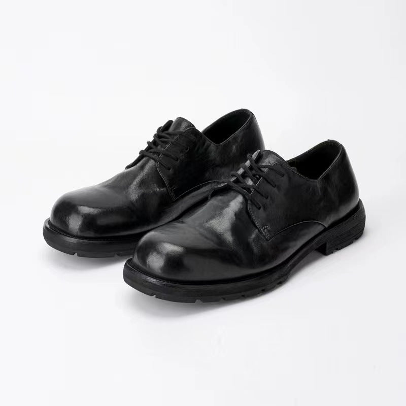 Men's Horse Black Business Genuine Retro Big Head Thick Leather Shoes