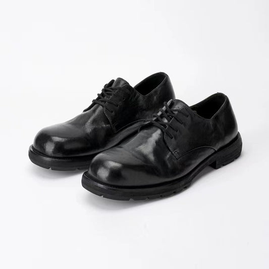 Men's Horse Black Business Genuine Retro Big Head Thick Leather Shoes